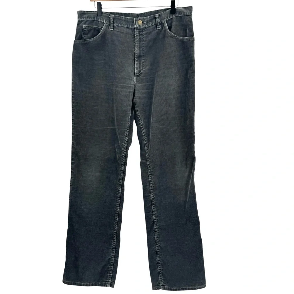Vintage 70s Wrangler Corduroy Pants Dark Gray Men's Cords Straight Leg | 34 x 31